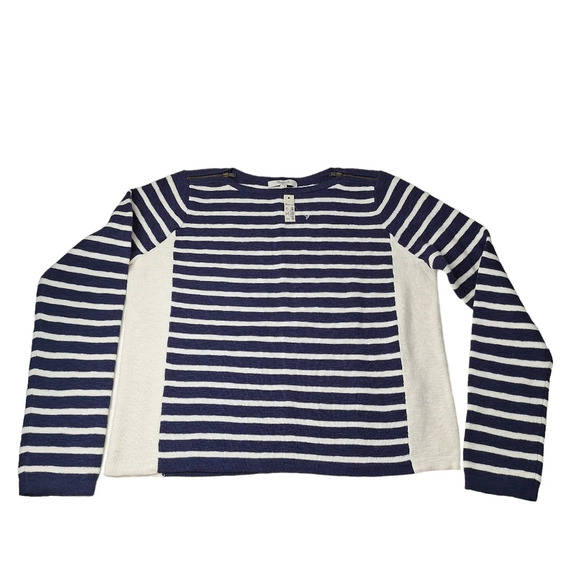 Madewell Small Striped Cropped Boatneck Shoulder Zipper Cotton Wool Sweater - Picture 5 of 14